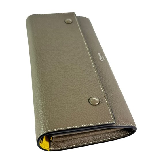 CELINE Taupe Leather Large Flap Multifunction Women's Long Wallet Made in Italy - Picture 5 of 15